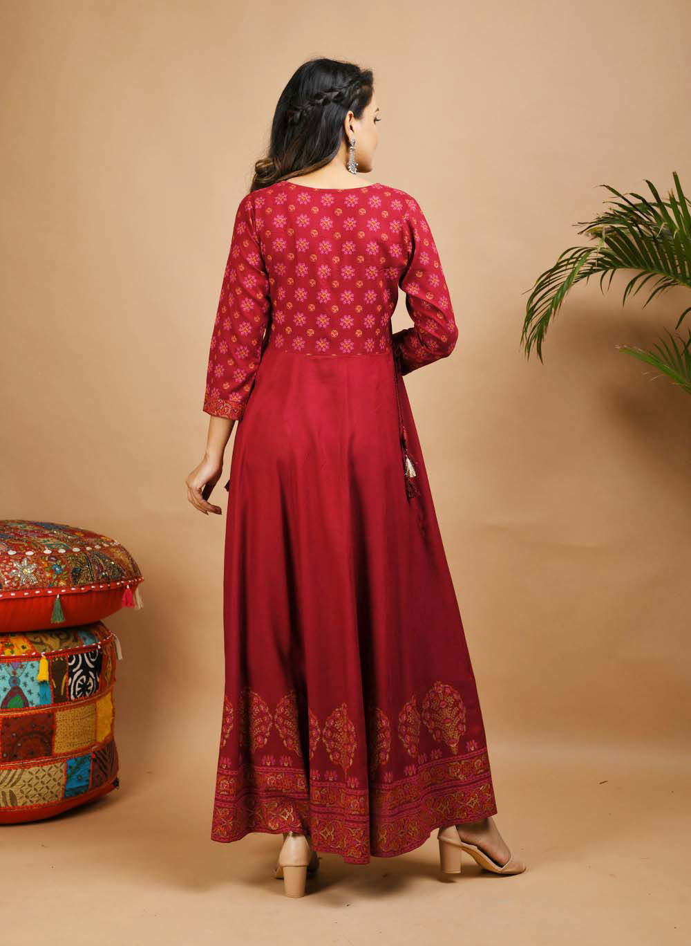 Maroon Embroidery Printed Rayon Ethnic Gown - pacificexportsimports - #tag1#