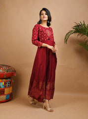 Maroon Embroidery Printed Rayon Ethnic Gown - pacificexportsimports - #tag1#