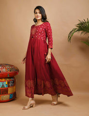 Maroon Embroidery Printed Rayon Ethnic Gown - pacificexportsimports - #tag1#