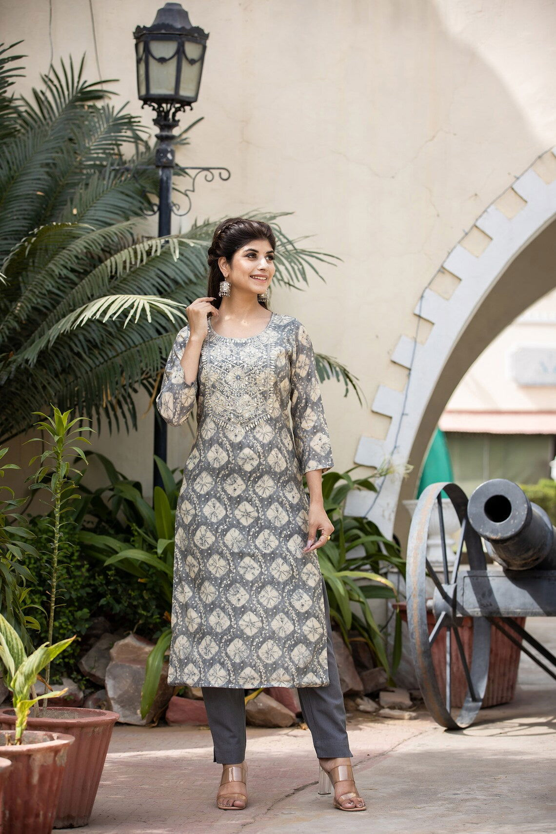 Mirror Embroidered Grey Salwar Dress - pacificexportsimports - #tag1#