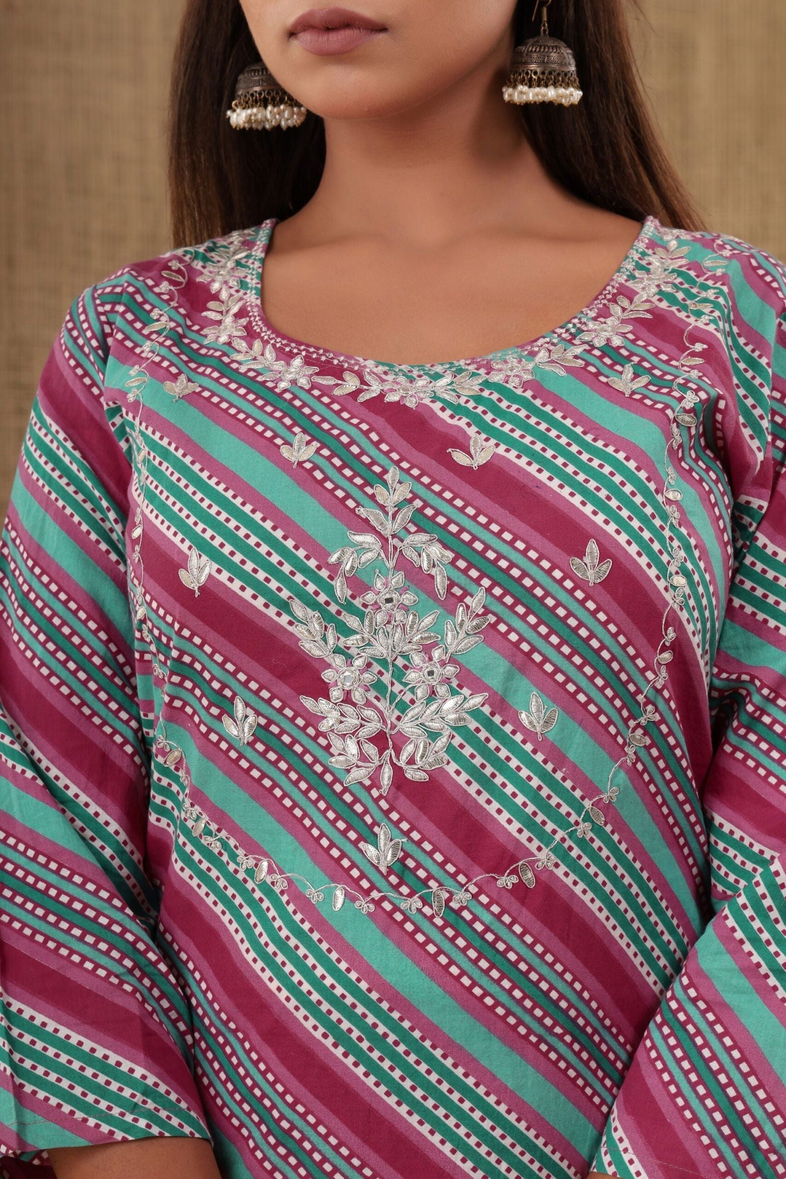 Multicolor Embroidered Cotton Kurta Pant Set - pacificexportsimports - #tag1#