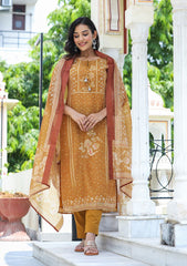 Mustard Festive Chanderi Printed Suit Set - pacificexportsimports - #tag1#