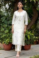 Off White Mirror Embellished Cotton Suit Set - pacificexportsimports - #tag1#