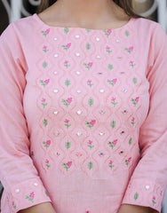 Peach Embroidered Cotton Kurta Pant Set - pacificexportsimports - #tag1#