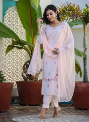 Peach Floral Modal Silk Kurta Pant Set With Dupatta - pacificexportsimports - #tag1#