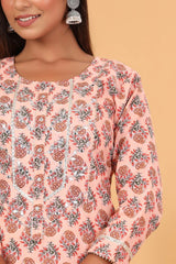 Peach Floral Printed Cotton Kurta Pant Set - pacificexportsimports - #tag1#