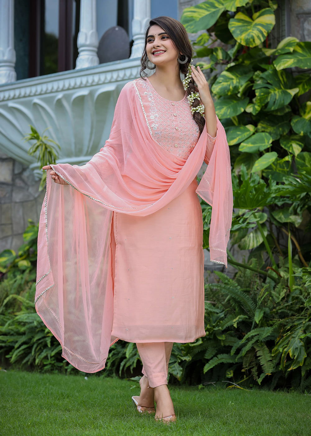 Pink Embroidered Silk Kurta Pant Set With Dupatta - pacificexportsimports - #tag1#