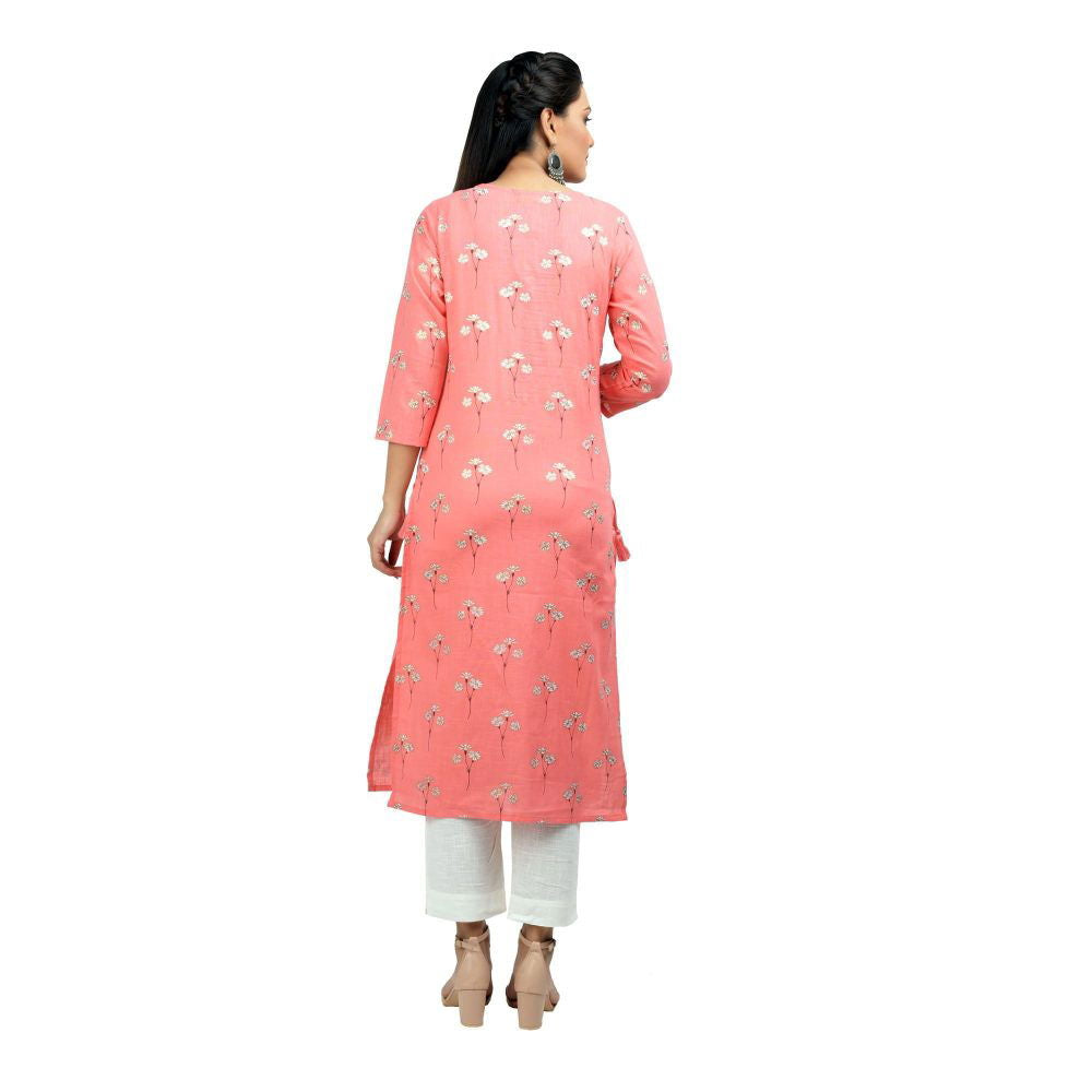 Pink Floral Printed Cotton Casual Kurti - pacificexportsimports - #tag1#