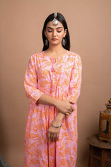 Pink Floral Printed Cotton Ethnic Gown - pacificexportsimports - #tag1#