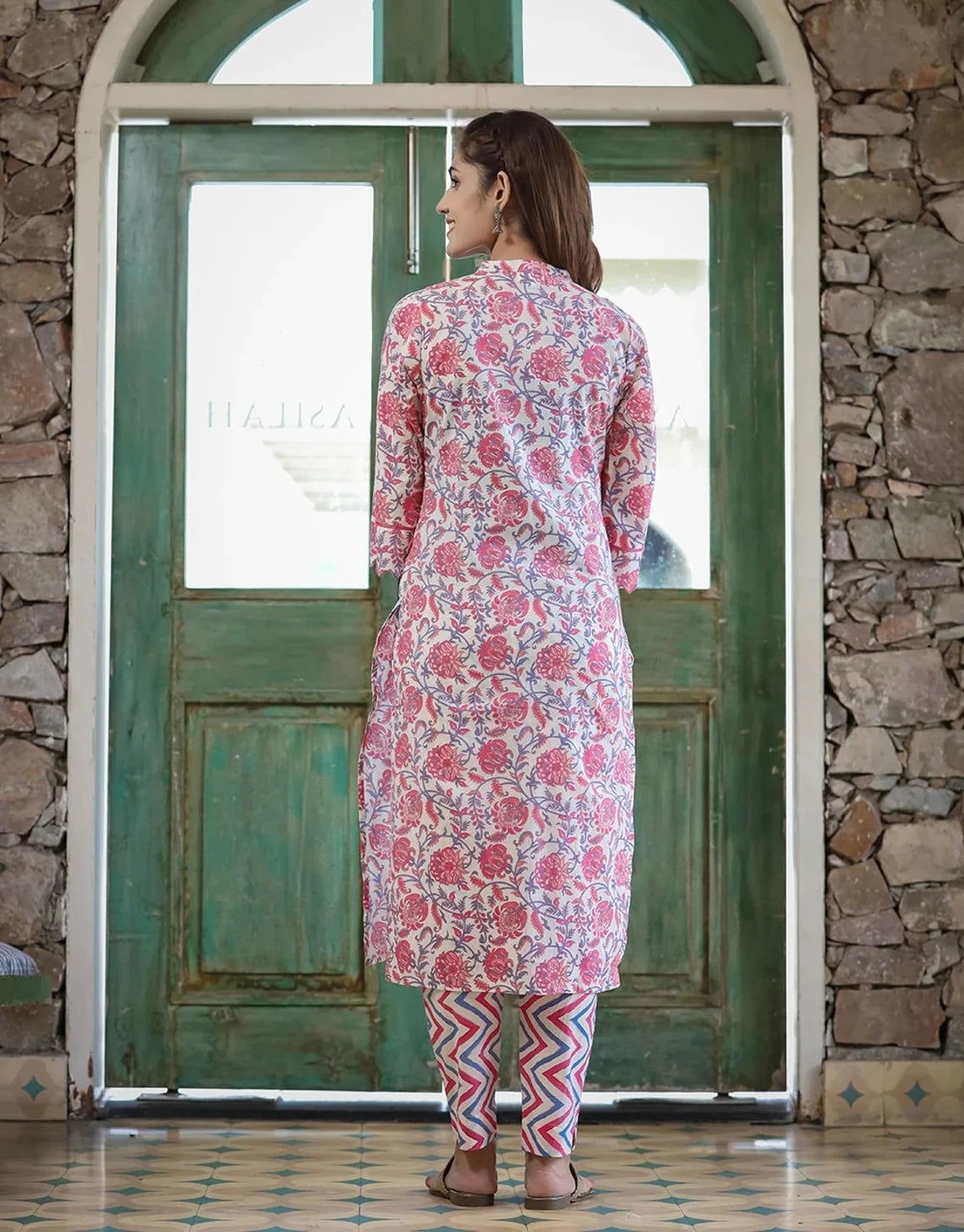 Pink Floral Printed Kurta Pant Set - pacificexportsimports - #tag1#