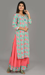 Pink Floral Printed Kurta Sharara Set - pacificexportsimports - #tag1#