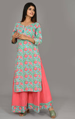 Pink Floral Printed Kurta Sharara Set - pacificexportsimports - #tag1#