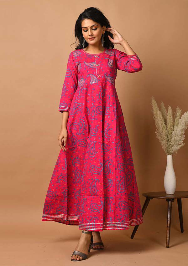 Pink Paisley Printed Long Ethnic Gown - pacificexportsimports - #tag1#
