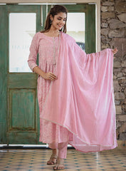 Pink Printed Cotton Kurta Pant Set With Dupatta - pacificexportsimports - #tag1#