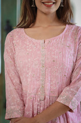 Pink Printed Cotton Kurta Pant Set With Dupatta - pacificexportsimports - #tag1#