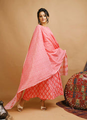 Pink Printed Cotton Kurta Pant With Dupatta - pacificexportsimports - #tag1#