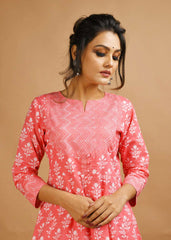 Pink Printed Cotton Kurta Pant With Dupatta - pacificexportsimports - #tag1#