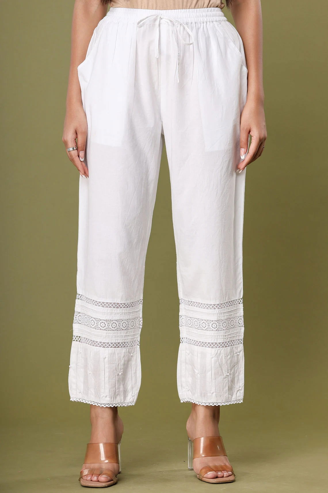Plain White loose pant trousers with pockets - pacificexportsimports - #tag1#
