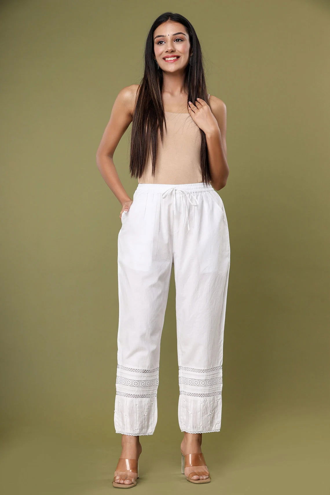 Plain White loose pant trousers with pockets - pacificexportsimports - #tag1#