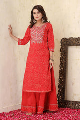 Red Bandhej Embroidered Suit Set - pacificexportsimports - #tag1#