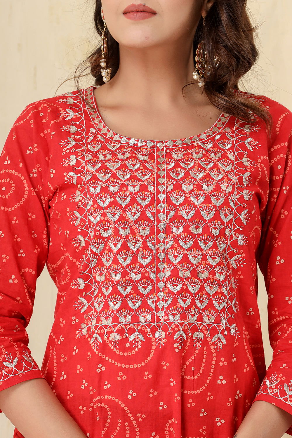 Red Bandhej Embroidered Suit Set - pacificexportsimports - #tag1#