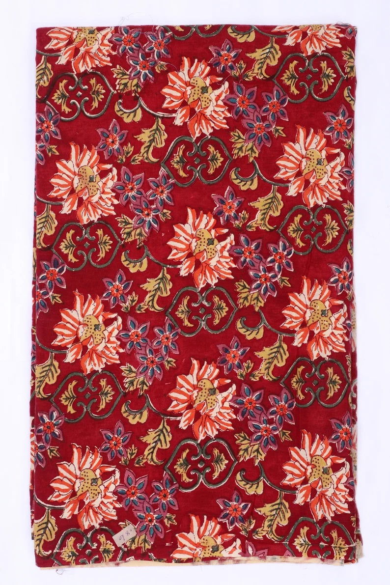 Red Cotton Jaipur Fabric | Floral Hand Block Print Fabric | Running Fabric by the yard - pacificexportsimports - #tag1#