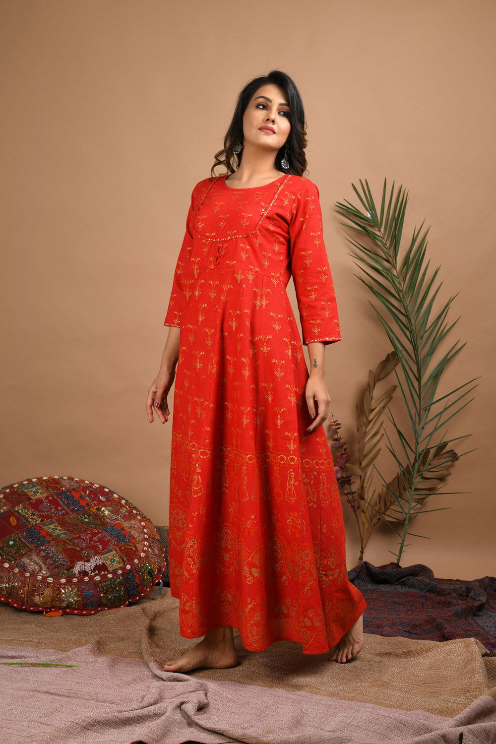 Red Gold Print Ethnic Gown - pacificexportsimports - #tag1#