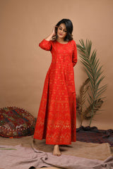 Red Gold Print Ethnic Gown - pacificexportsimports - #tag1#