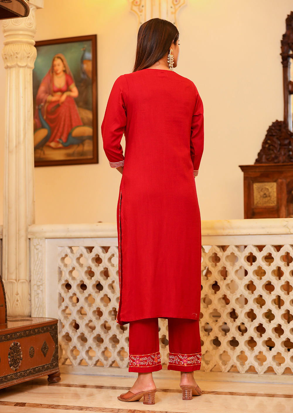 Red Rayon Embroidered Kurta Pant Set With Dupatta - pacificexportsimports - #tag1#