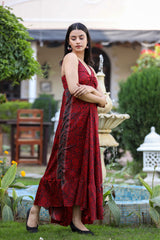 Red Silk Chic tiered dress in Tribal Print for Women - pacificexportsimports - #tag1#