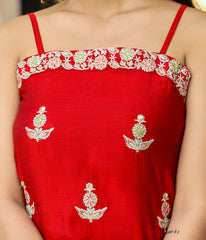 Red Sleeveless Silk Kurta Pant With Dupatta Set - pacificexportsimports - #tag1#