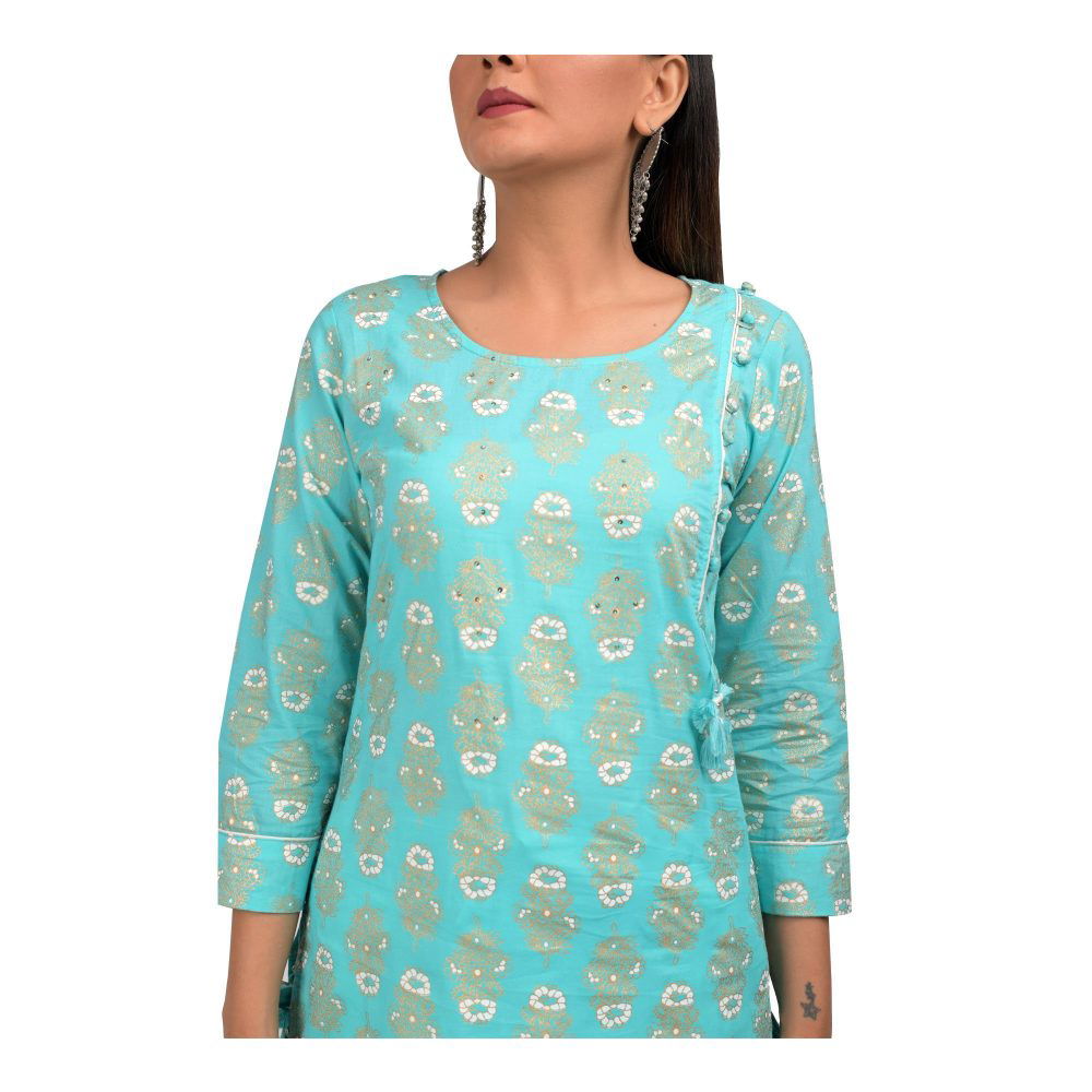 Sky Blue Printed Kurti - pacificexportsimports - #tag1#