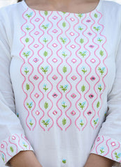 White Embroidered Cotton Kurta Pant Set - pacificexportsimports - #tag1#
