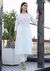 White Embroidered Cotton Kurta Pant Set - pacificexportsimports - #tag1#