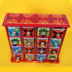 Wooden Hand Painted Red Ceramic Drawers - pacificexportsimports - #tag1#