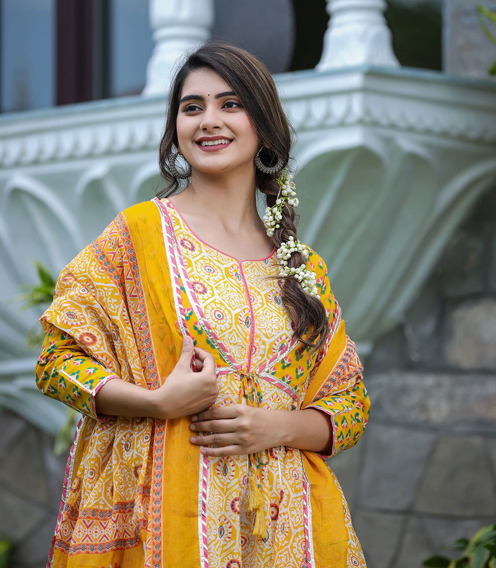 Yellow Embellished Cotton Suit Set - pacificexportsimports - #tag1#