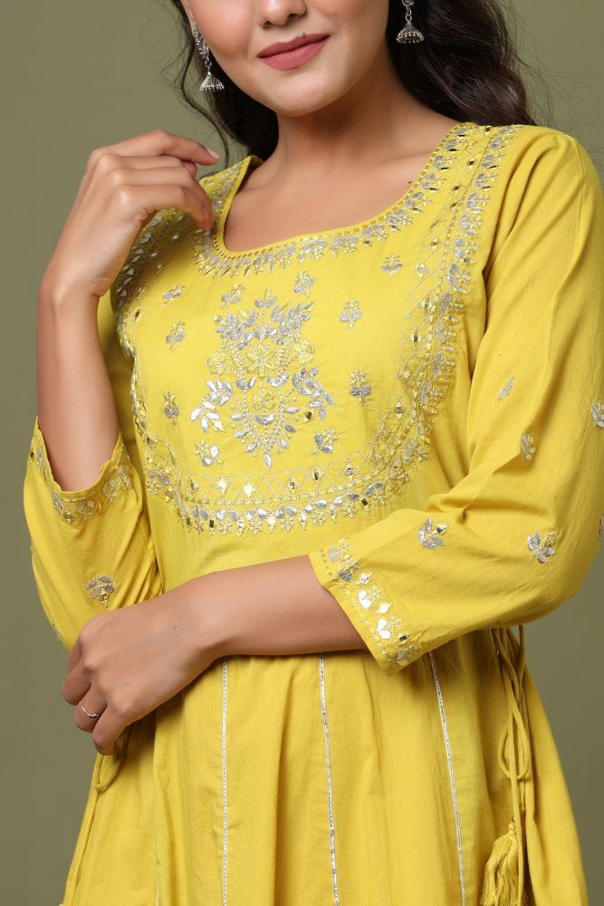 Yellow Embroidered Anarkali Kurta - pacificexportsimports - #tag1#
