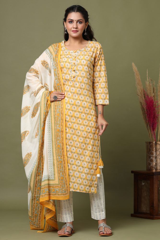 Yellow Floral Print Suit Set - pacificexportsimports - #tag1#