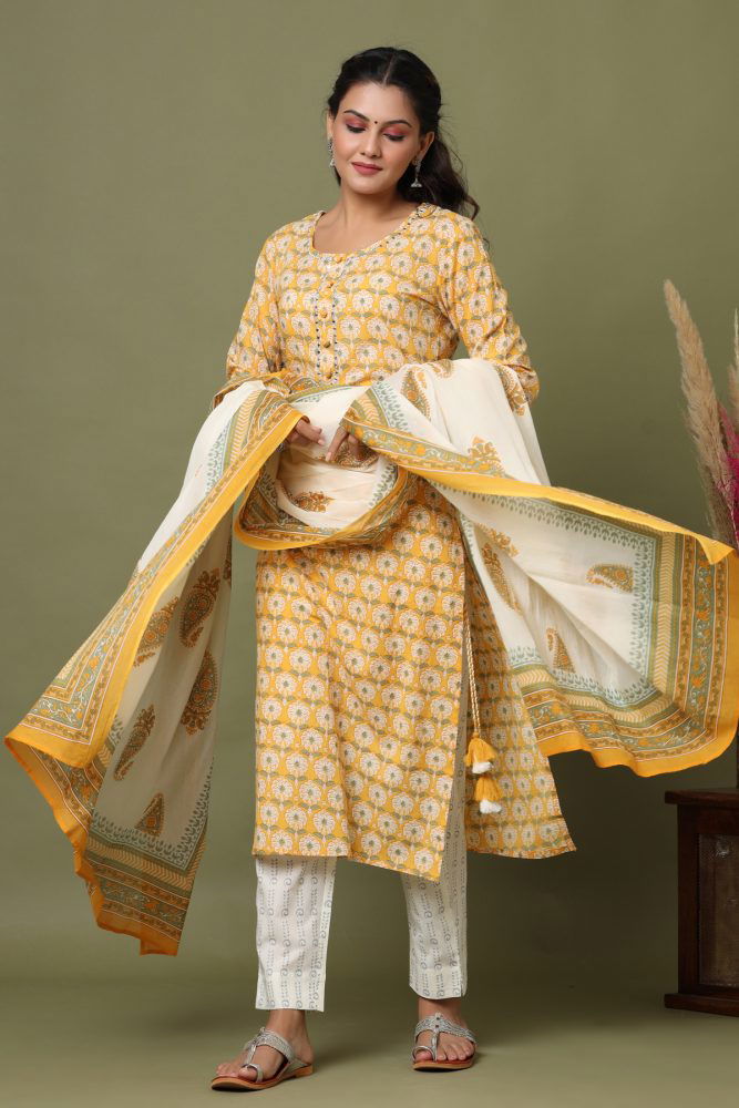 Yellow Floral Print Suit Set - pacificexportsimports - #tag1#
