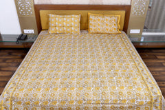Yellow Hand-Block Print Bedsheet Set - pacificexportsimports - #tag1#
