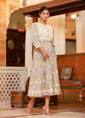 Yellow Handblock Cotton Embroidery Dress - pacificexportsimports - #tag1#