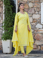 Yellow Mirror Embellished Cotton Suit Set - pacificexportsimports - #tag1#