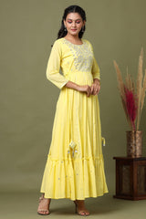 Yellow Mirror Embroidered Indian Anarkali Dress - pacificexportsimports - #tag1#