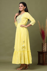 Yellow Mirror Embroidered Indian Anarkali Dress - pacificexportsimports - #tag1#