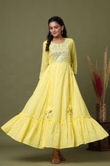 Yellow Mirror Embroidered Indian Anarkali Dress - pacificexportsimports - #tag1#