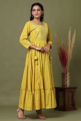 Yellow Mirror Embroidered Wedding Anarkali Dress - pacificexportsimports - #tag1#