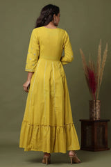Yellow Mirror Embroidered Wedding Anarkali Dress - pacificexportsimports - #tag1#