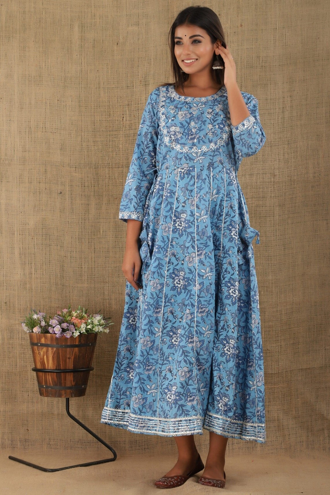 Gown : Navy blue georgette printed party wear anarkali gown