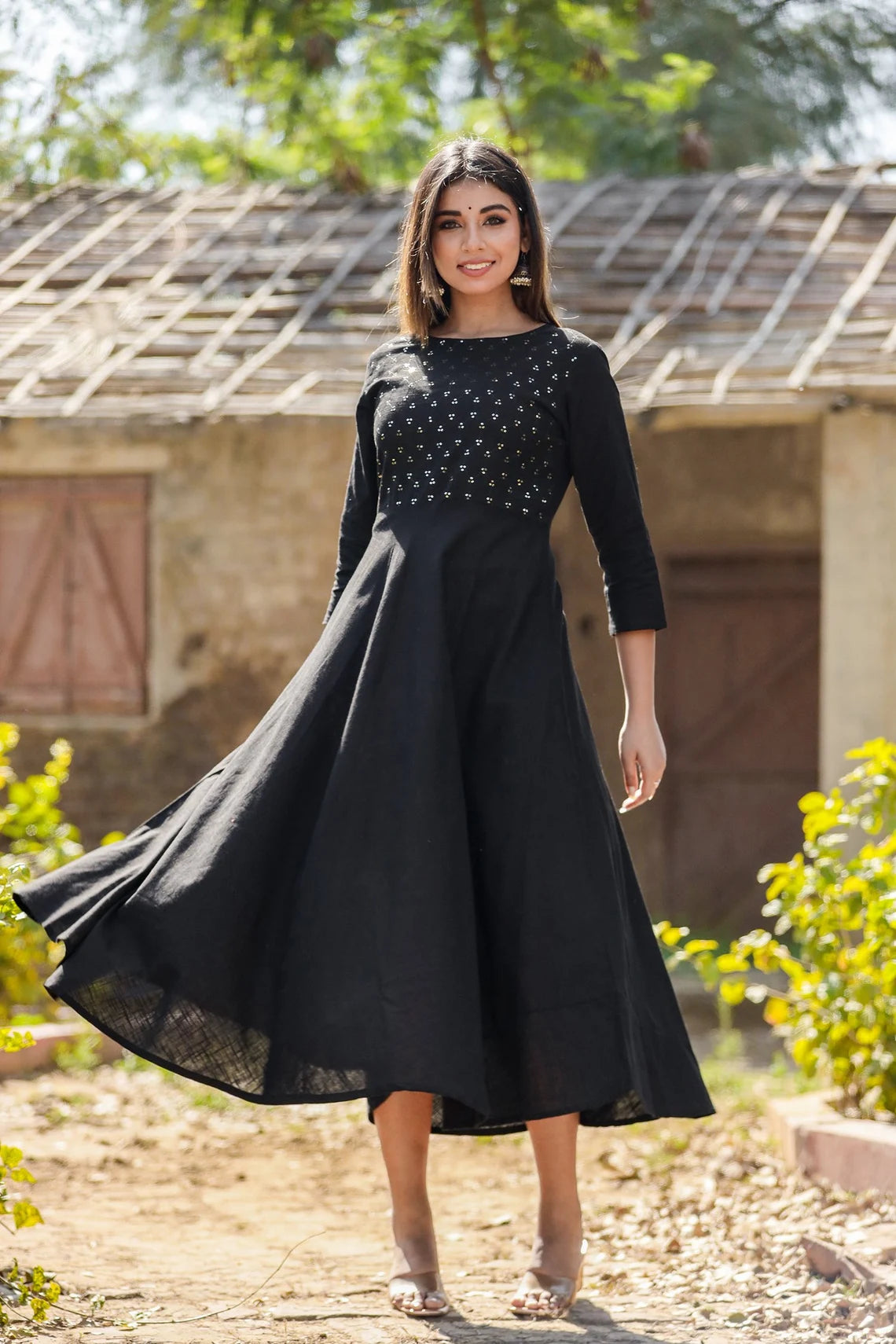 Buy Designer Dresses In Sydney - Black Sequence Embroidery Traditional Anarkali  Gown