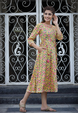 Yellow Embroidered Ethnic Dress